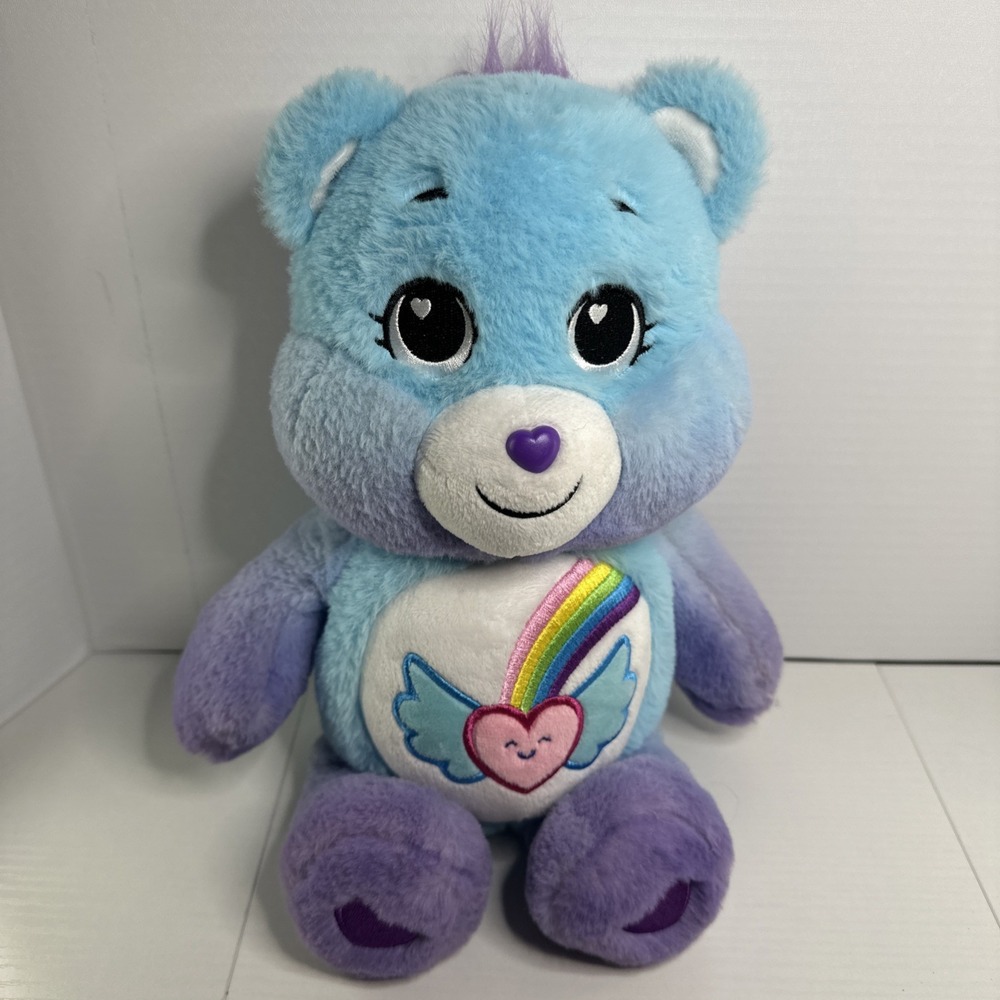 Care Bears Dream Bright Bear 14" Rainbow Heart Blue Purple Plush